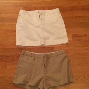 Old Navy White Skirt and Old Navy Tan Shorts S 2 EUC